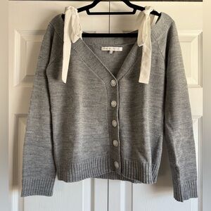 English Factory Tie Shoulder Button Front Sweater